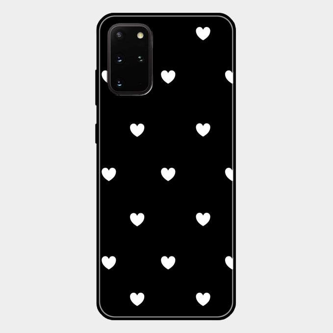 Heart Pattern Black Glass Case Cover For Samsung Galaxy S20 Plus