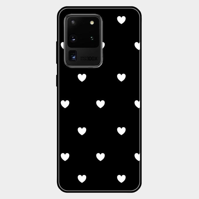 Heart Pattern Black Glass Case Cover For Samsung Galaxy S20 Ultra
