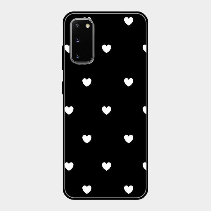 Heart Pattern Black Glass Case Cover For Samsung Galaxy S20