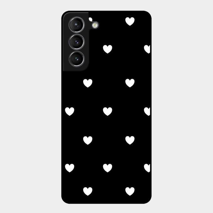 Heart Pattern Black Glass Case Cover For Samsung Galaxy S21 Plus
