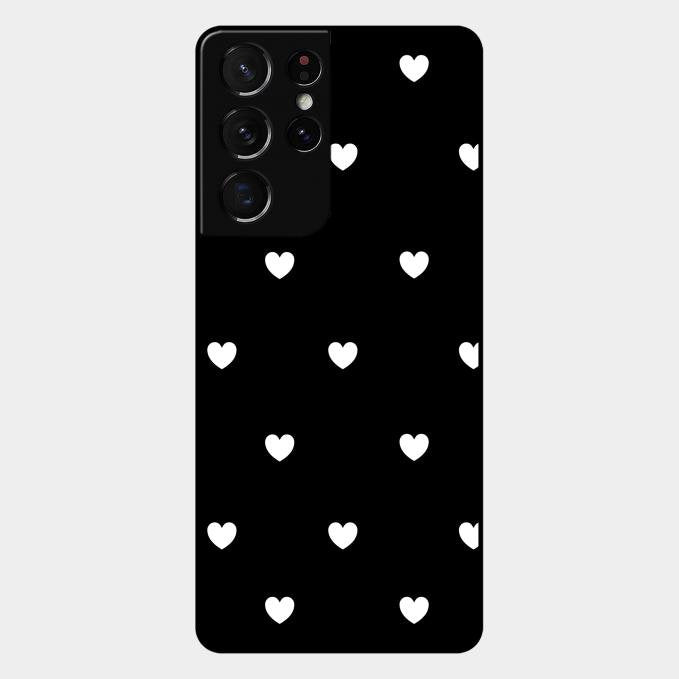 Heart Pattern Black Glass Case Cover For Samsung Galaxy S21 Ultra