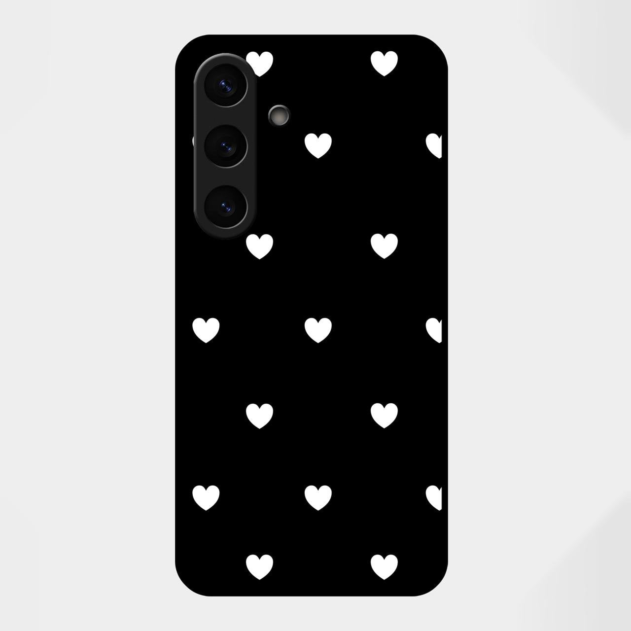 Heart Pattern Black Glass Case Cover For Samsung Galaxy S25 FE 5G
