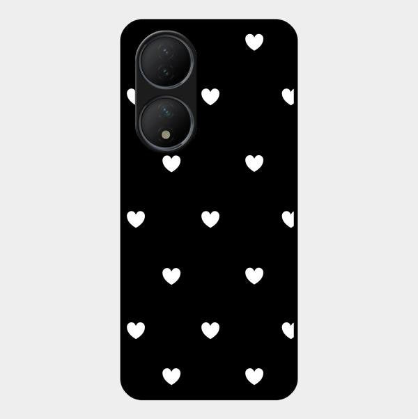Heart Pattern Black Glass Case Cover For Vivo T2 5G