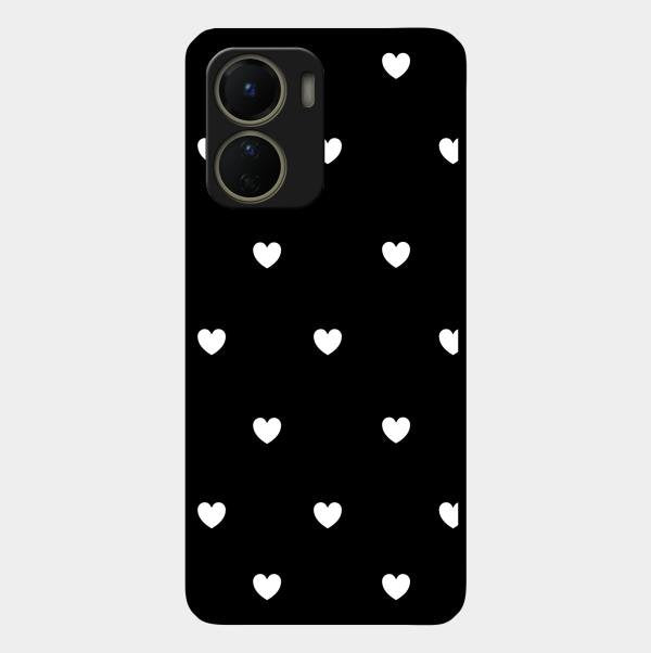 Heart Pattern Black Glass Case Cover For Vivo T2X 5G
