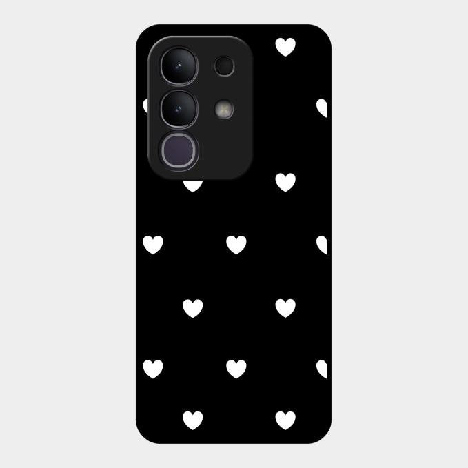 Heart Pattern Black Glass Case Cover For Vivo T4X 5G