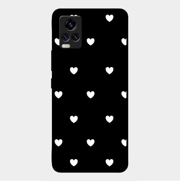Heart Pattern Black Glass Case Cover For Vivo V20 2021