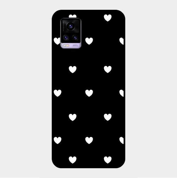 Heart Pattern Black Glass Case Cover For Vivo V20
