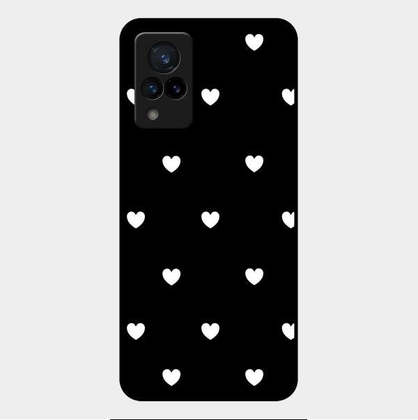 Heart Pattern Black Glass Case Cover For Vivo V21 5G