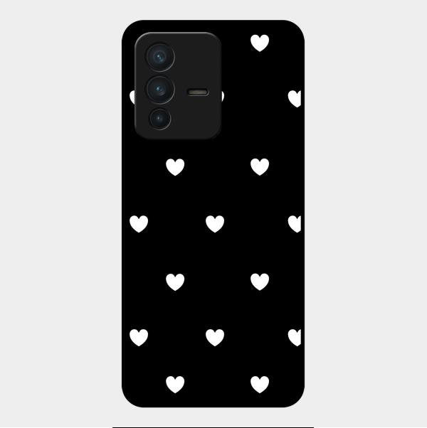 Heart Pattern Black Glass Case Cover For Vivo V23 5G