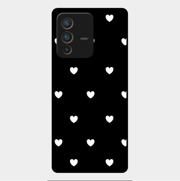 Heart Pattern Black Glass Case Cover For Vivo V23 Pro 5G