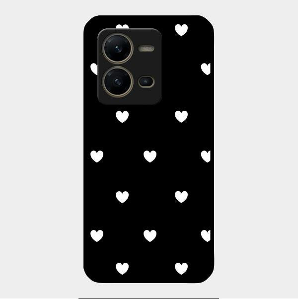 Heart Pattern Black Glass Case Cover For Vivo V25 5G