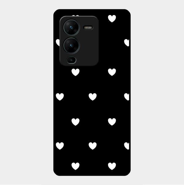 Heart Pattern Black Glass Case Cover For Vivo V25 Pro 5G