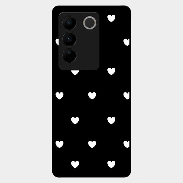 Heart Pattern Black Glass Case Cover For Vivo V27 5G