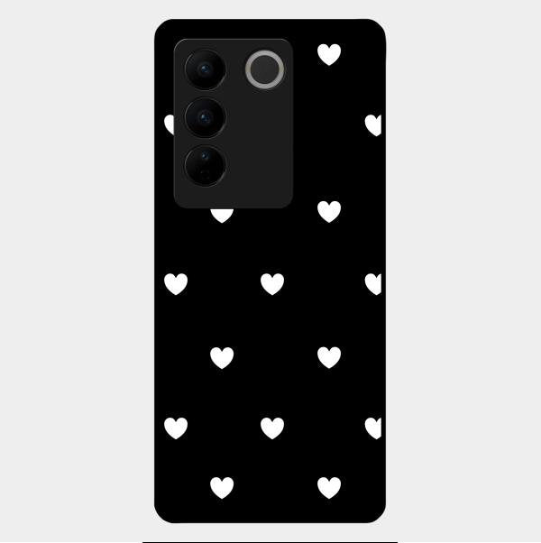 Heart Pattern Black Glass Case Cover For Vivo V27 Pro 5G