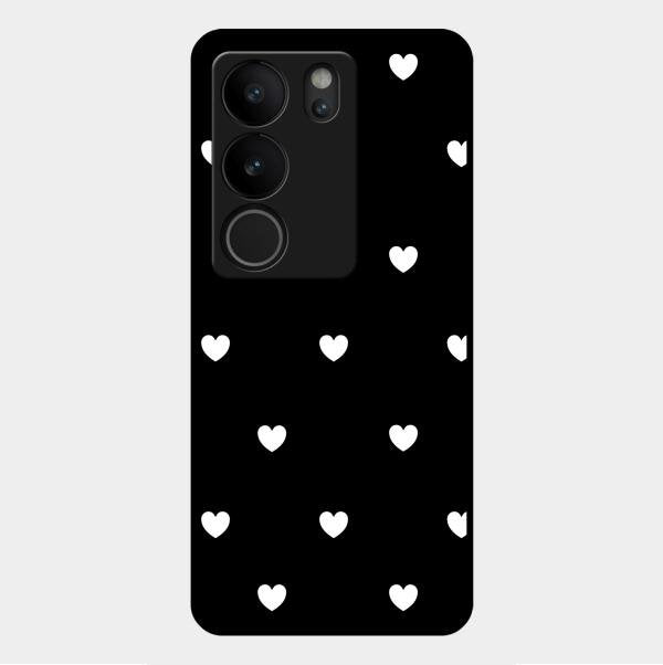 Heart Pattern Black Glass Case Cover For Vivo V29 Pro 5G
