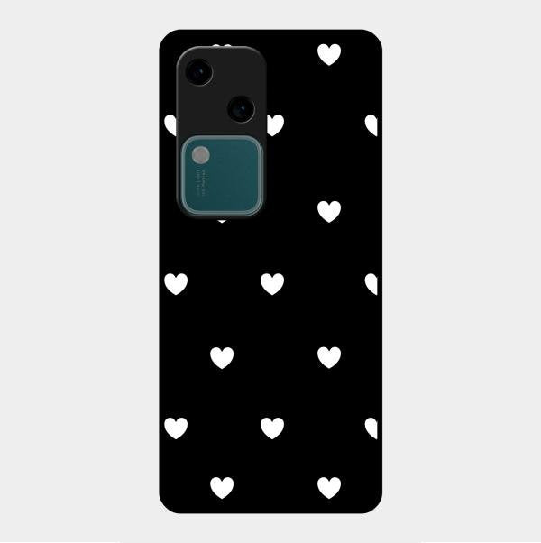 Heart Pattern Black Glass Case Cover For Vivo V30 5G