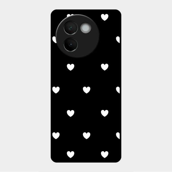 Heart Pattern Black Glass Case Cover For Vivo V30E 5G
