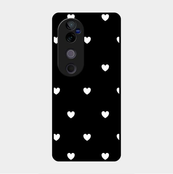 Heart Pattern Black Glass Case Cover For Vivo V40 Pro 5G