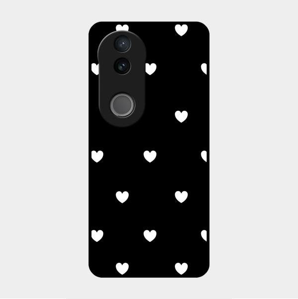 Heart Pattern Black Glass Case Cover For Vivo V50E 5G