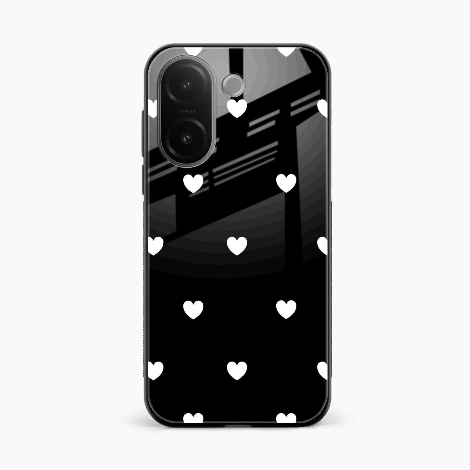 Heart Pattern Black Glass Case Cover For Vivo V60e 5G