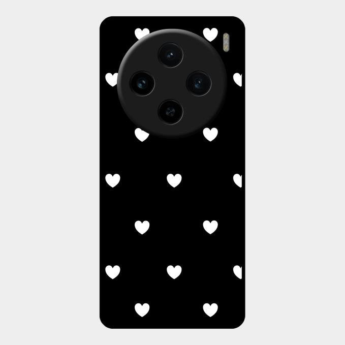 Heart Pattern Black Glass Case Cover For Vivo X100 5G