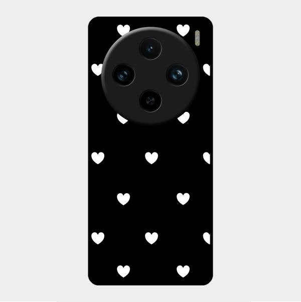 Heart Pattern Black Glass Case Cover For Vivo X100 Pro 5G