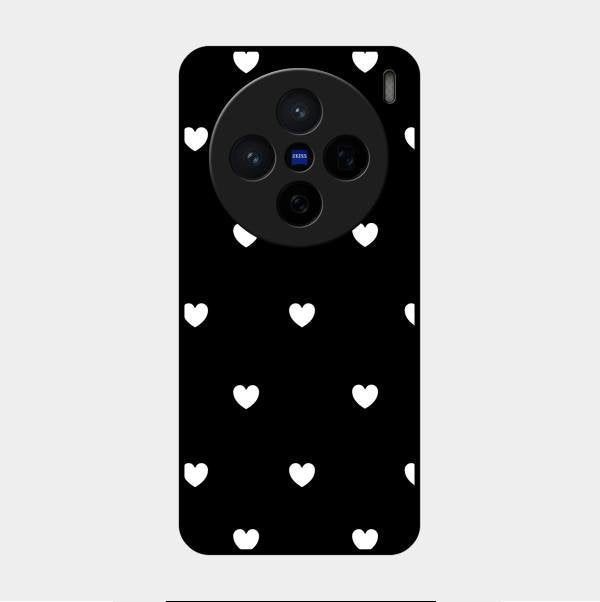 Heart Pattern Black Glass Case Cover For Vivo X200 5G