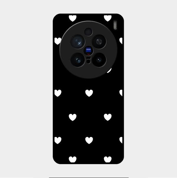 Heart Pattern Black Glass Case Cover For Vivo X200 Pro 5G