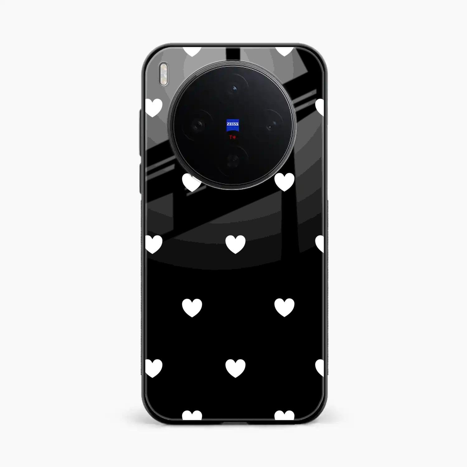 Heart Pattern Black Glass Case Cover For Vivo X300 5G