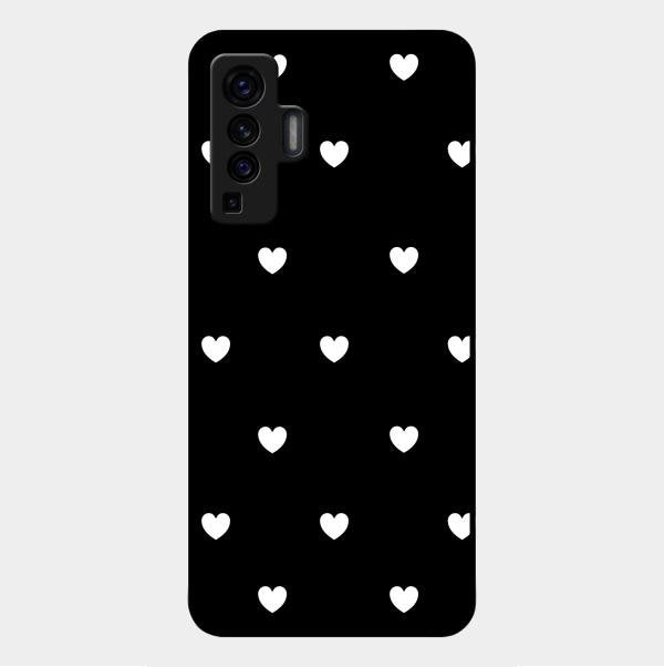 Heart Pattern Black Glass Case Cover For Vivo X50 5G