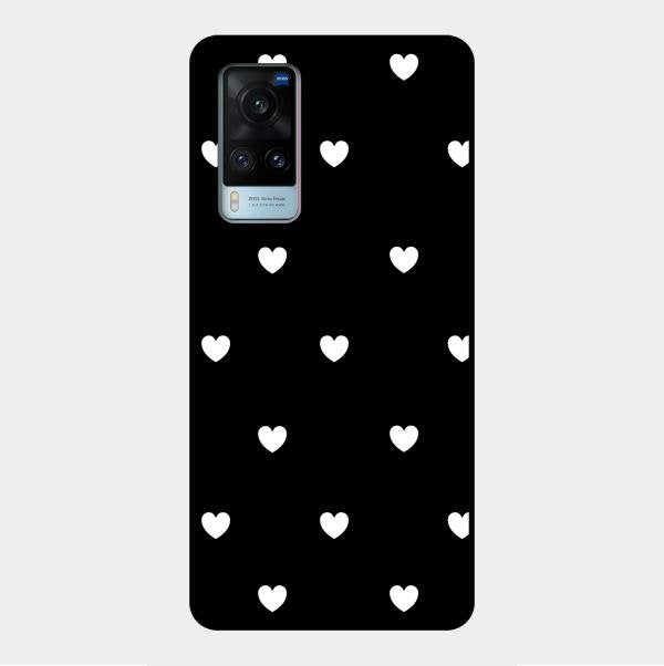 Heart Pattern Black Glass Case Cover For Vivo X60 5G