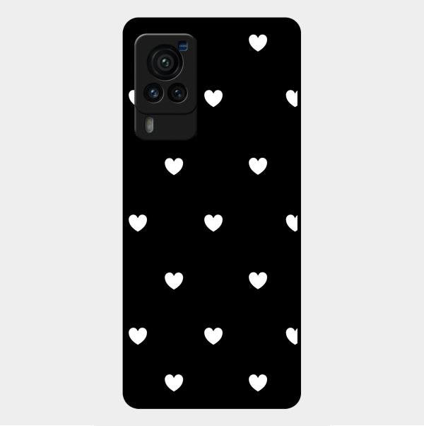Heart Pattern Black Glass Case Cover For Vivo X60 Pro 5G