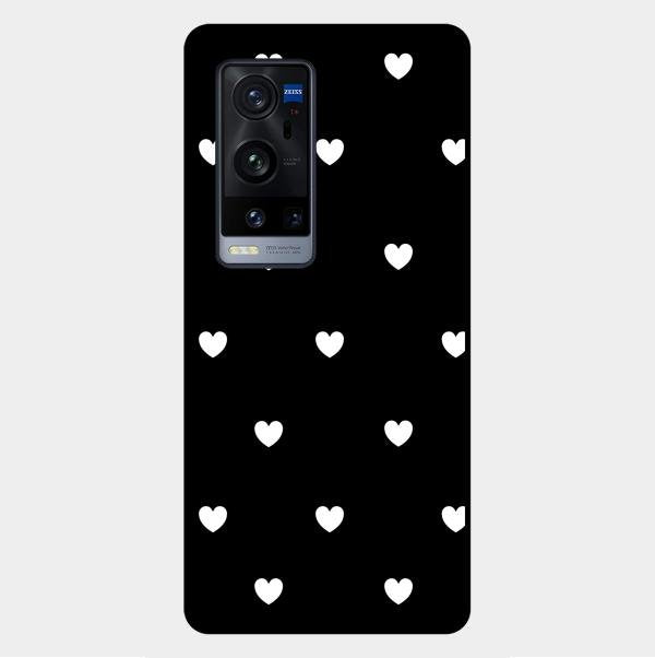 Heart Pattern Black Glass Case Cover For Vivo X60 Pro Plus 5G