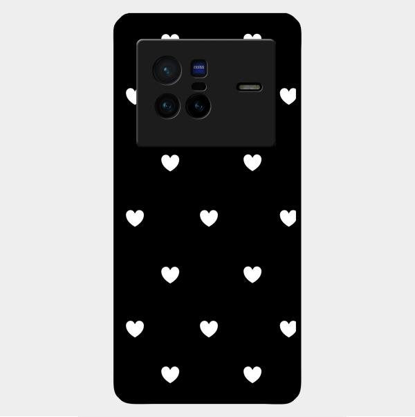 Heart Pattern Black Glass Case Cover For Vivo X80 5G