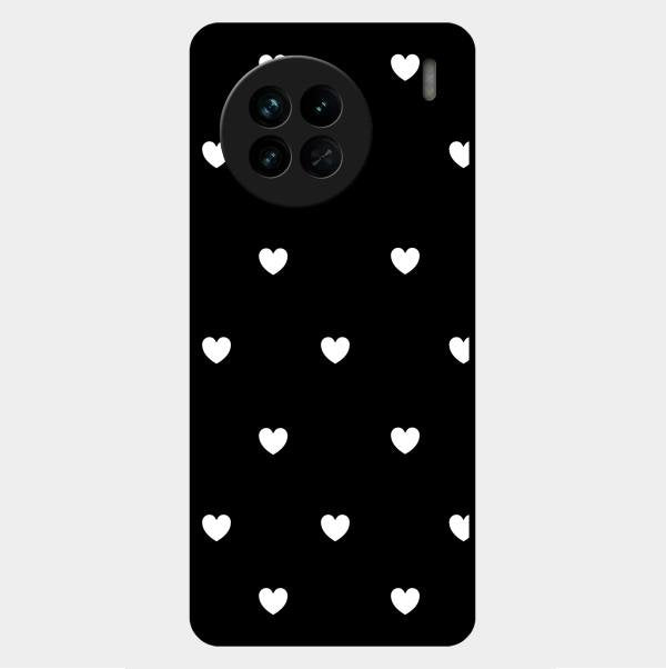 Heart Pattern Black Glass Case Cover For Vivo X90 5G