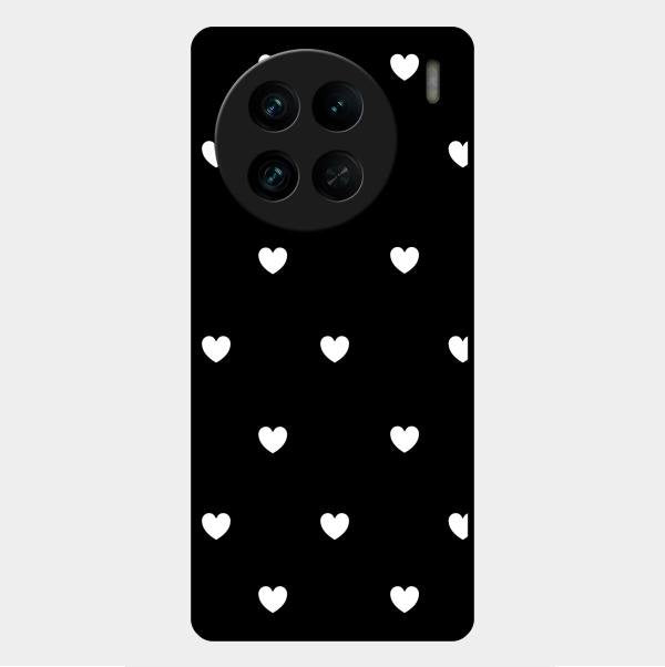 Heart Pattern Black Glass Case Cover For Vivo X90 Pro 5G