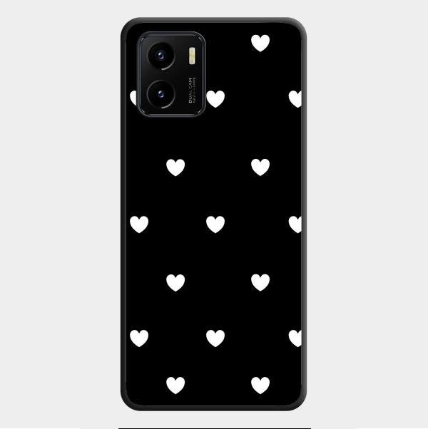 Heart Pattern Black Glass Case Cover For Vivo Y01