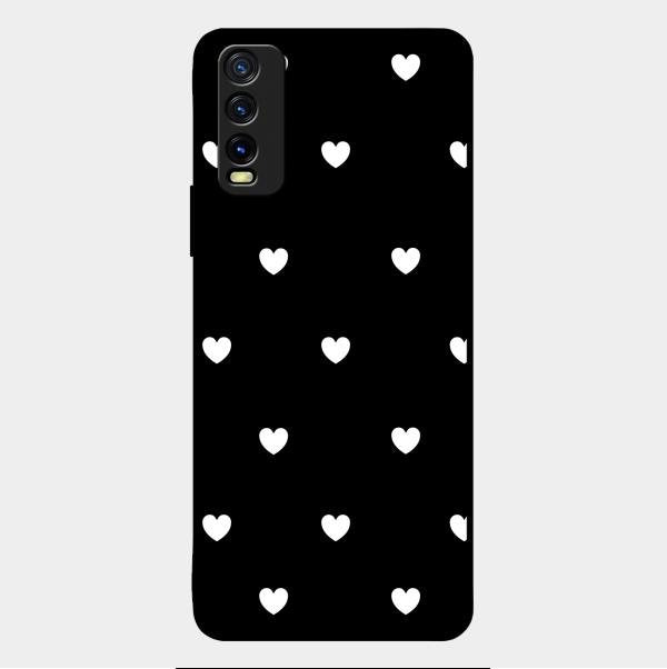 Heart Pattern Black Glass Case Cover For Vivo Y12G
