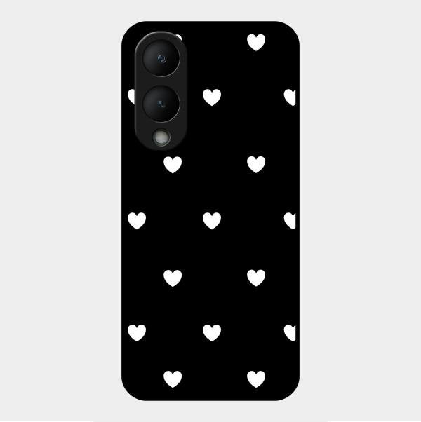 Heart Pattern Black Glass Case Cover For Vivo Y17S