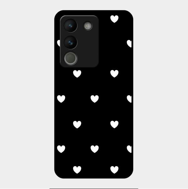 Heart Pattern Black Glass Case Cover For Vivo Y200 5G