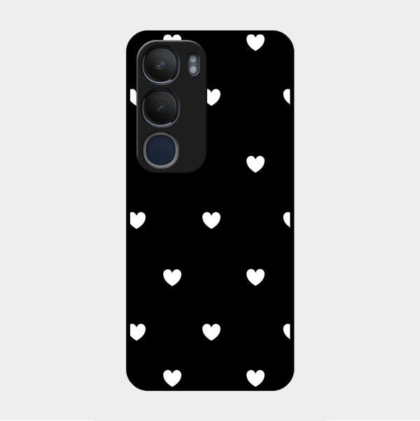 Heart Pattern Black Glass Case Cover For Vivo Y29 5G
