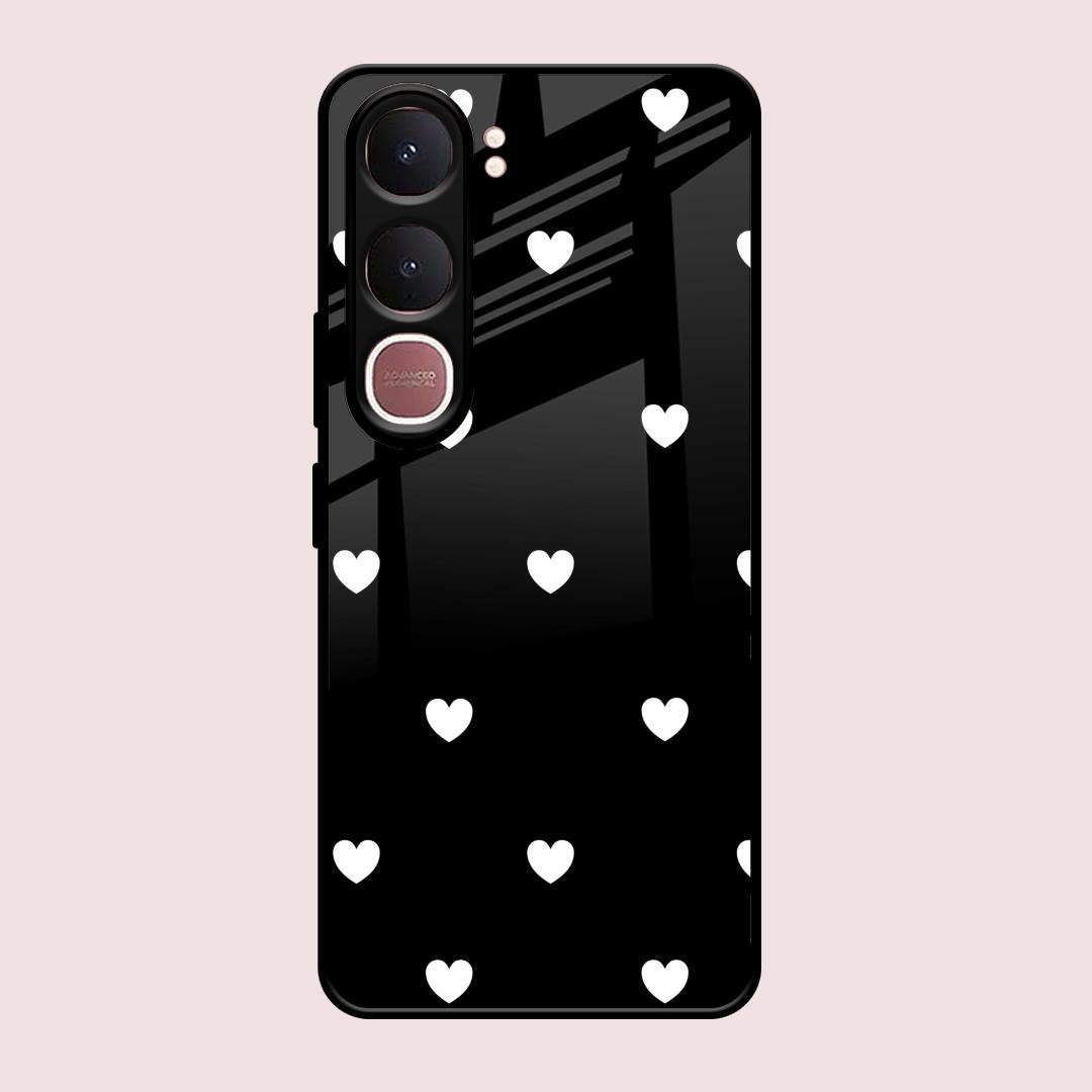 Heart Pattern Black Glass Case Cover For Vivo Y31 5G