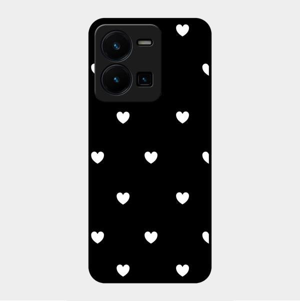 Heart Pattern Black Glass Case Cover For Vivo Y35