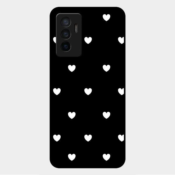 Heart Pattern Black Glass Case Cover For Vivo Y75 4G