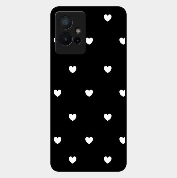 Heart Pattern Black Glass Case Cover For Vivo Y75 5G