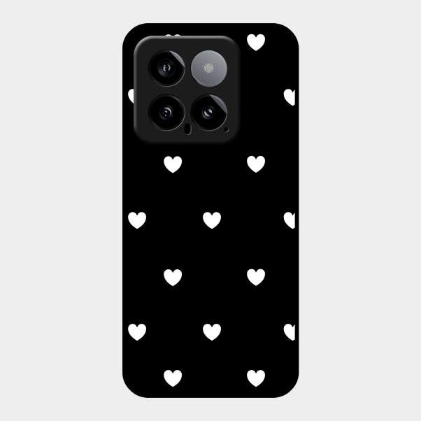 Heart Pattern Black Glass Case Cover For Xiaomi 14 5G