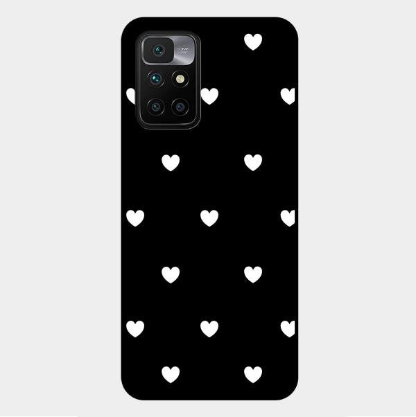 Heart Pattern Black Glass Case Cover For Xiaomi Redmi 10 Prime 2022