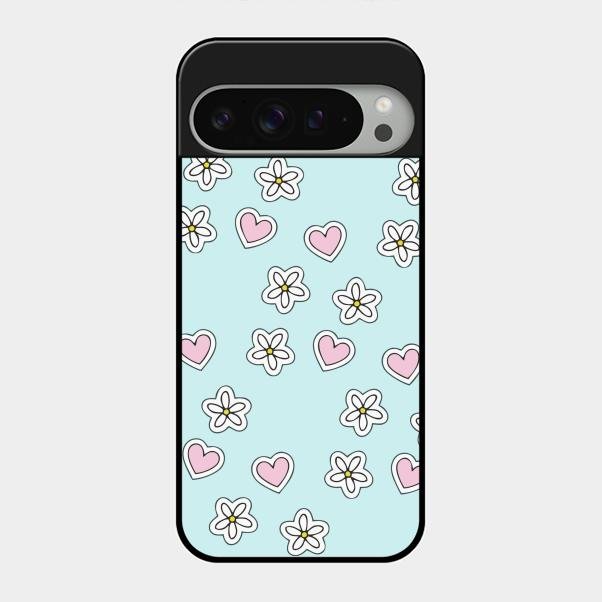 Heart With Blossom Glossy Metal Case Cover For Google Pixel 9 Pro Xl