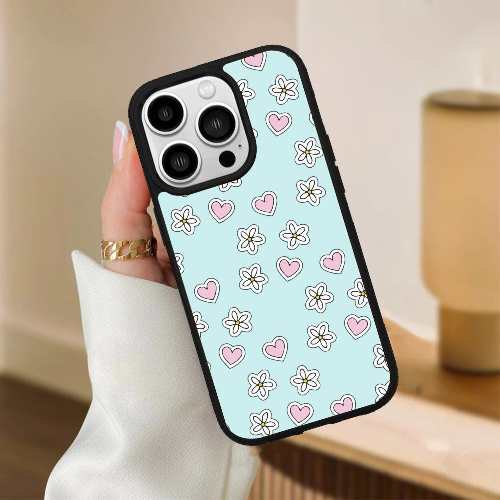 Heart With Blossom Glossy Metal Case Cover For iPhone