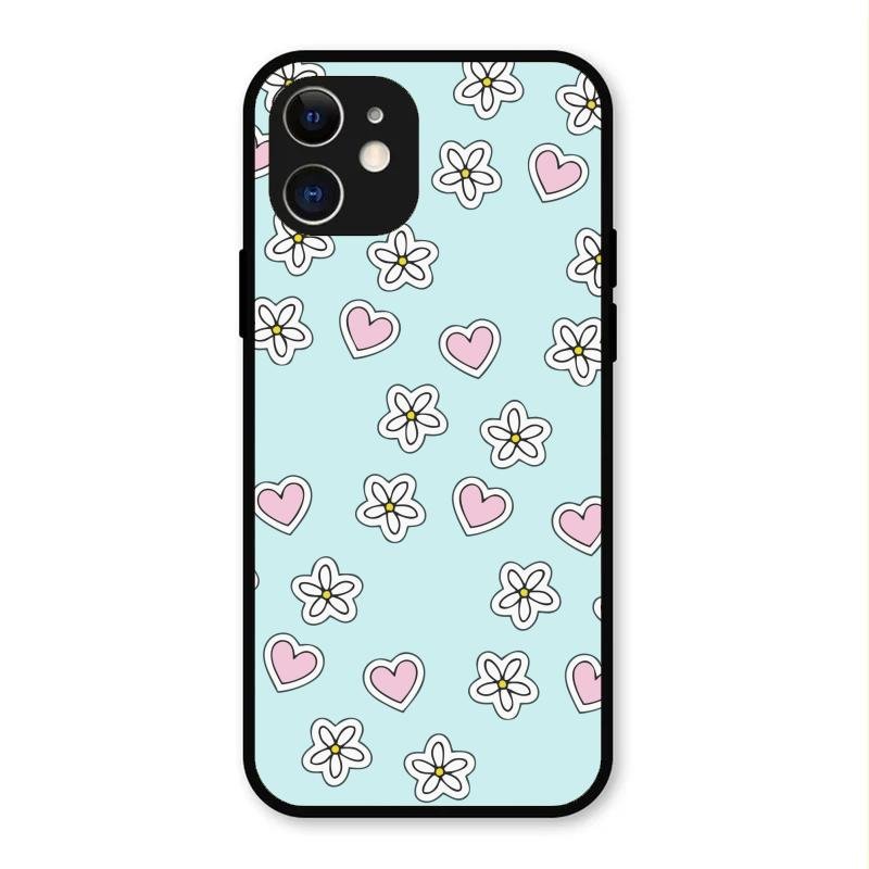 Heart With Blossom Glossy Metal Case Cover For iPhone 12